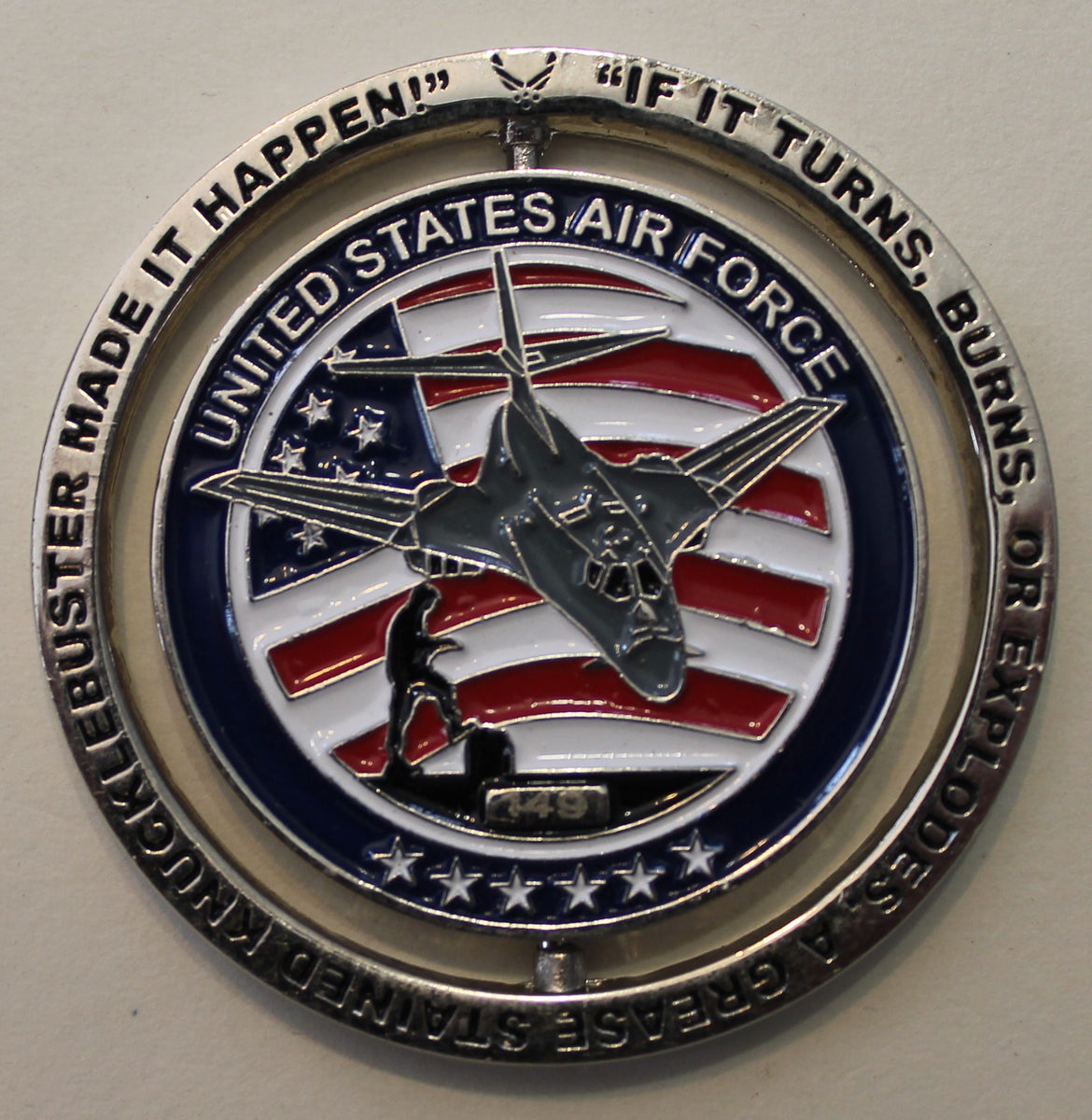 B-1 BONE Bomber Aircraft Maintenance Ellsworth AFB Spinner Serial #149 Air  Force Challenge Coin