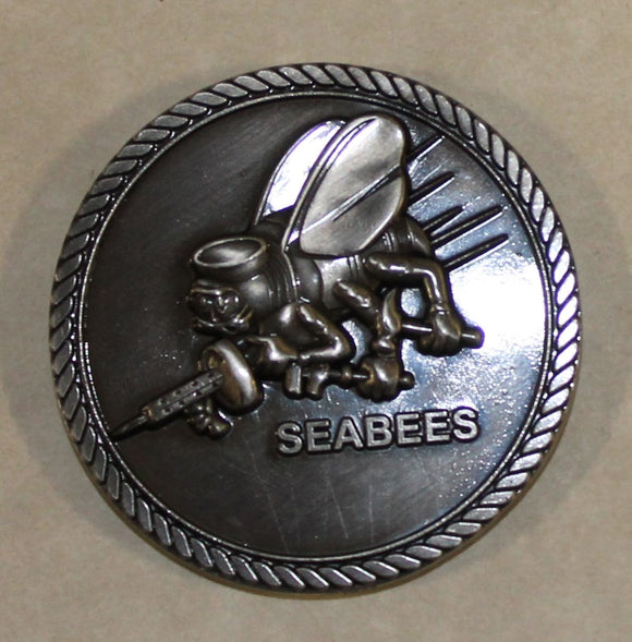 Seabee Construction Battalion Rates CB Antique Silver Finish Navy Challenge Coin