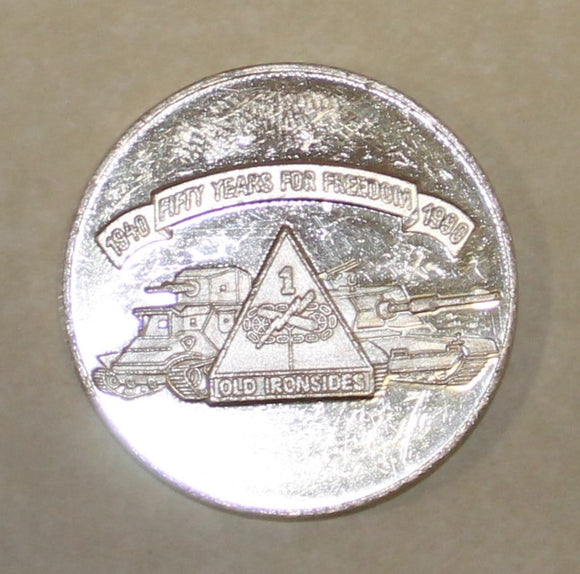 1st Armored Division 1940-1990 50th Anniversary Old Ironside Silver Army Challenge Coin