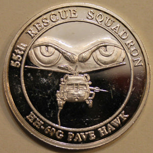 55th Rescue Squadron Pararescue PJ Silver Air Force Challenge Coin