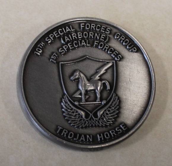 10th Special Forces Group Airborne Trojan Horse  Antique Silver Finish Army Challenge Coin