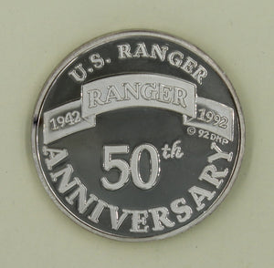 50th Anniversary Army Ranger 1942-1992 .999 Silver ser#0027 Army Challenge Coin