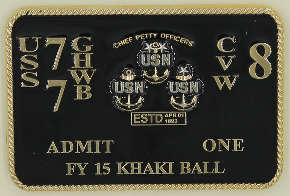 USS George H W Bush Aircraft Carrier CVN-77/2015 Khaki Ball Navy Challenge Coin