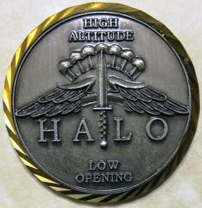 HALO High Altitude Low Open Free Fall Airborne Paratrooper Army Challenge Coin