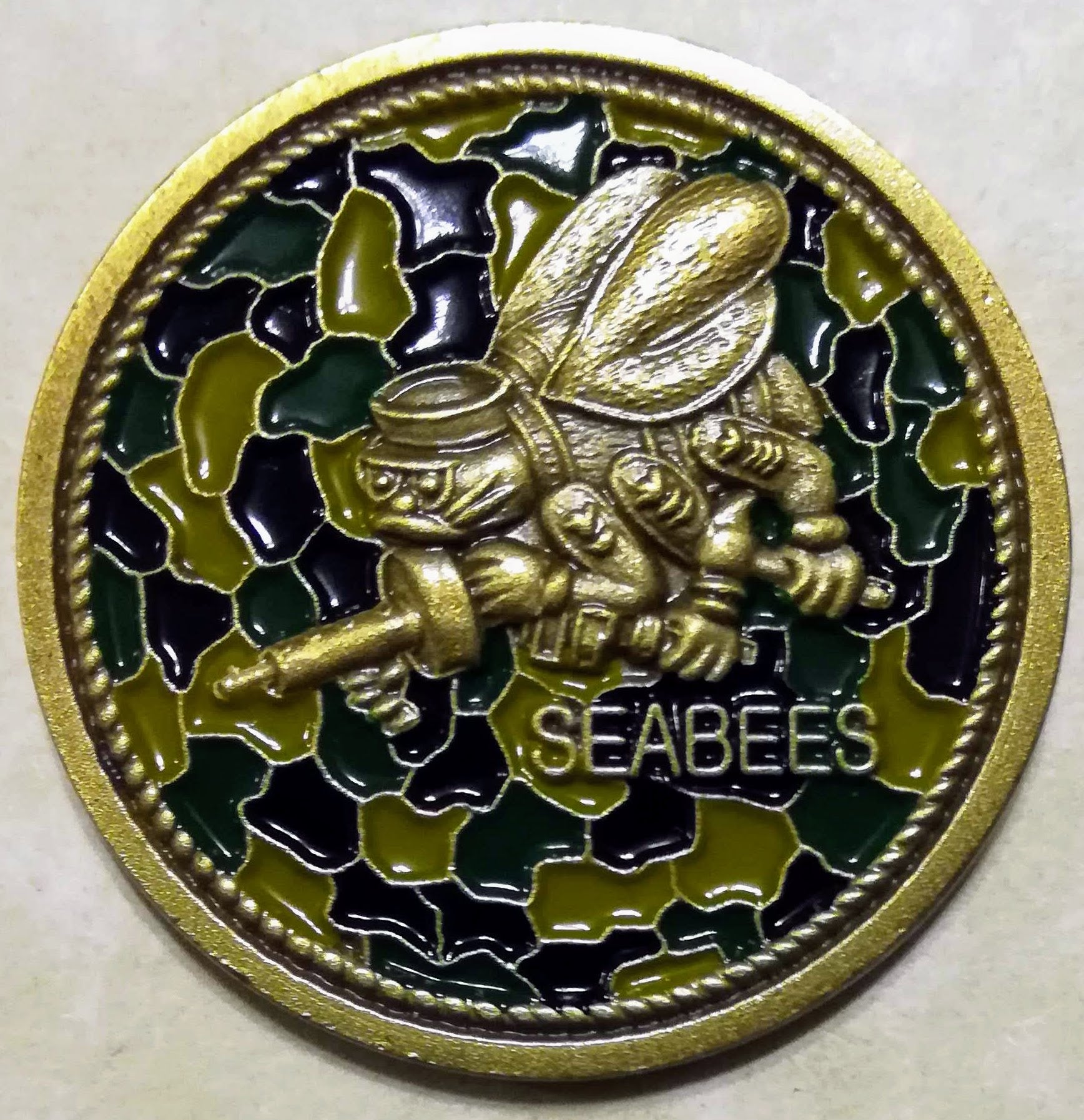 Seabee CB Camo Navy Challenge Coin Rolyat Military Collectibles