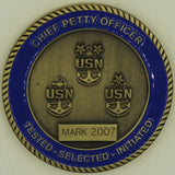 USS Monterey CG-61 engraved: 'Mark 2007' Chiefs Mess Navy Challenge Coin