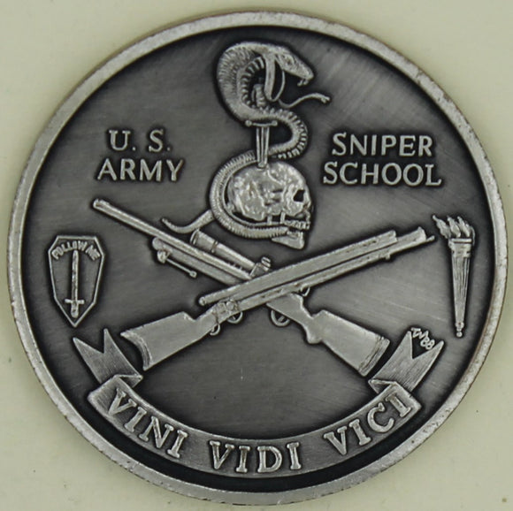 US Army Sniper School Serial Numbered Edge Type #1 Instructor Antiique Silver Finish Challenge Coin