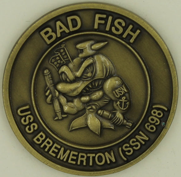 USS Bremerton Sub/Submarine SSN-698 Bad Fish Commander Navy Challenge Coin