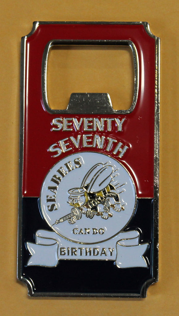 77th Anniversary 1942-2019 Seabees / CBs Can Do Navy Challenge Coin / Bottle Opener