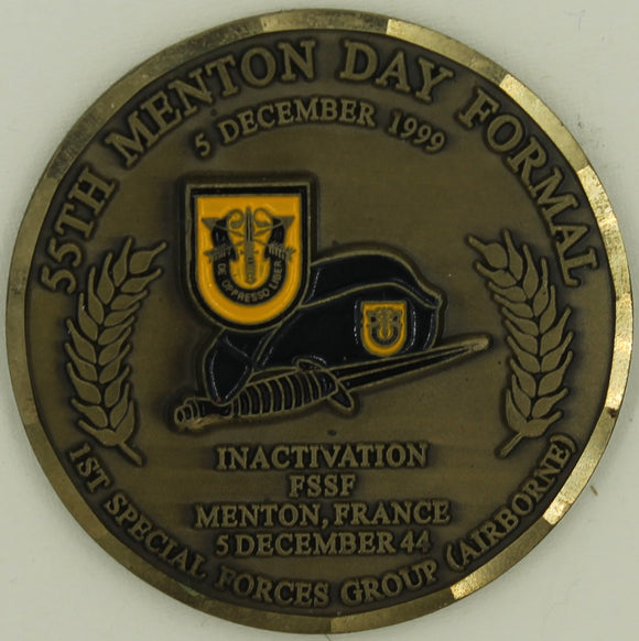 55th Menton Day 1st Special Forces Group Airborne 1999 Army Challenge Coin