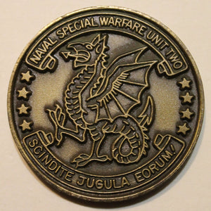 Naval Special Warfare Unit 2 / Two  Dragon SEAL Bronze Navy Challenge Coin