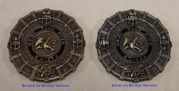 INFORMATION: SEAL Team 5 / Five Chiefs Bronze on Bronze Navy Challenge Coin Version