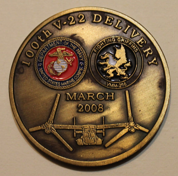 Marine Medium Tiltrotor Squadron 266,  VMM-266 V-22 100th Delivery Bell  Boeing Challenge Coin