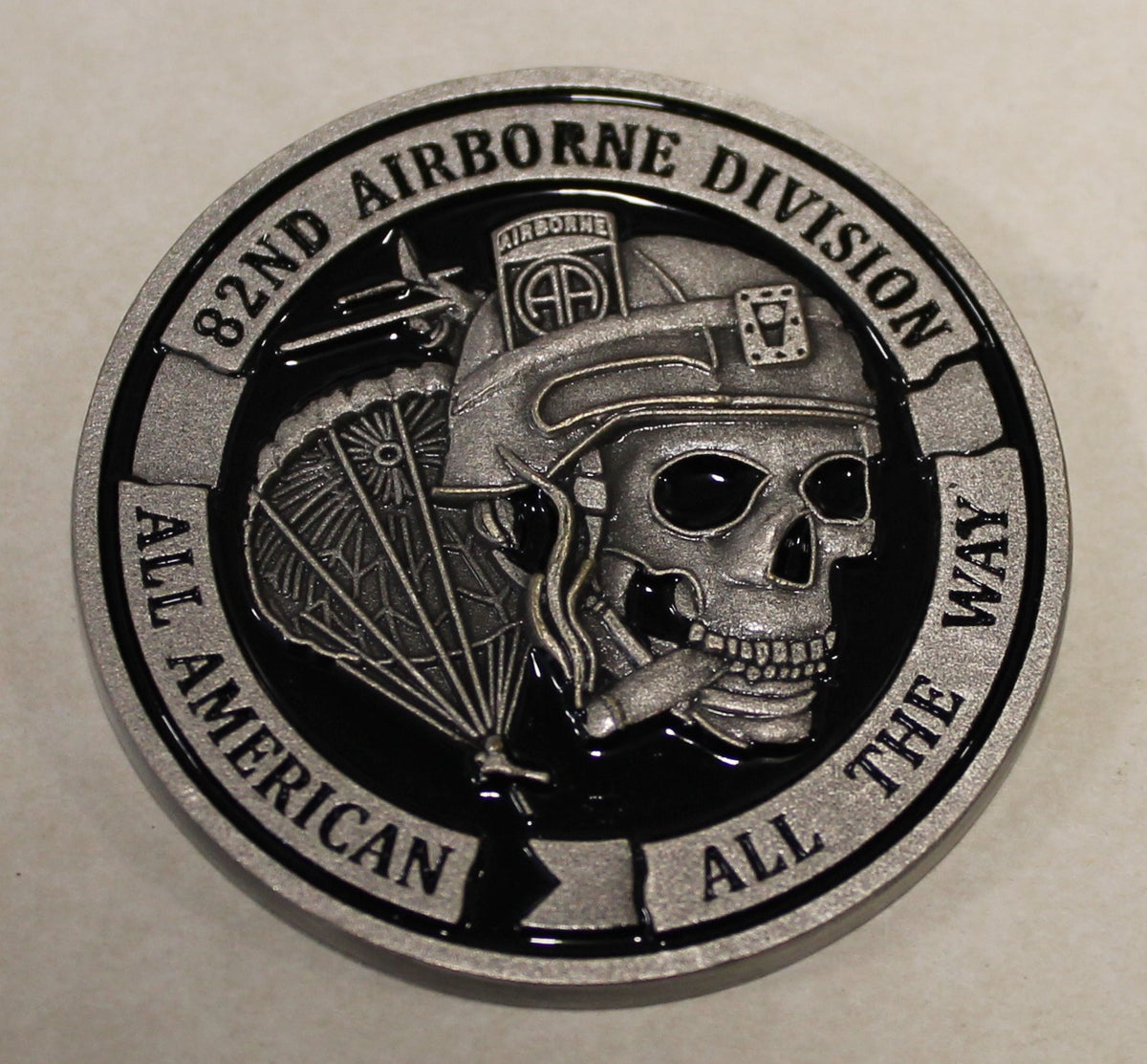 82nd Airborne Division All American Smoking Skull Veteran Army Challen ...