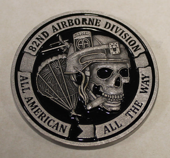 82nd Airborne Division All American Smoking Skull Veteran Army Challenge Coin BL