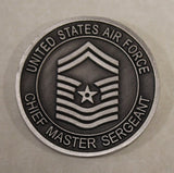Chief / CMSgt Old Stripe / Chevron Antique Silver Finish Air Force Challenge Coin