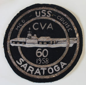 USS Saratoga CVA-60 Forrestal Supercarrier 1958 Mediterranean Cruise Bullion Navy Patch