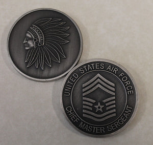 Chief Master Sergeant / CMSgt  Antique Silver Finish Air Force Challenge Coin / Current Chevron