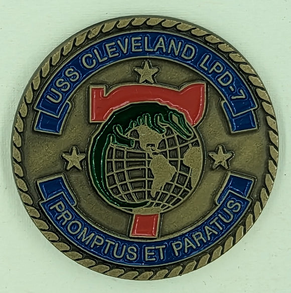 USS Cleveland LPD-7 Promptus Et Paratus Navy Challenge Coin